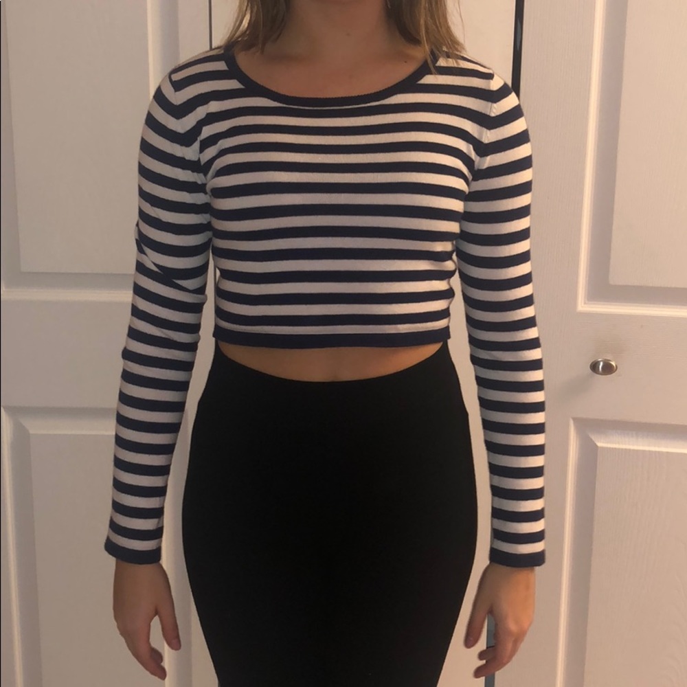 Navy Blue and White Stripped Crop Top